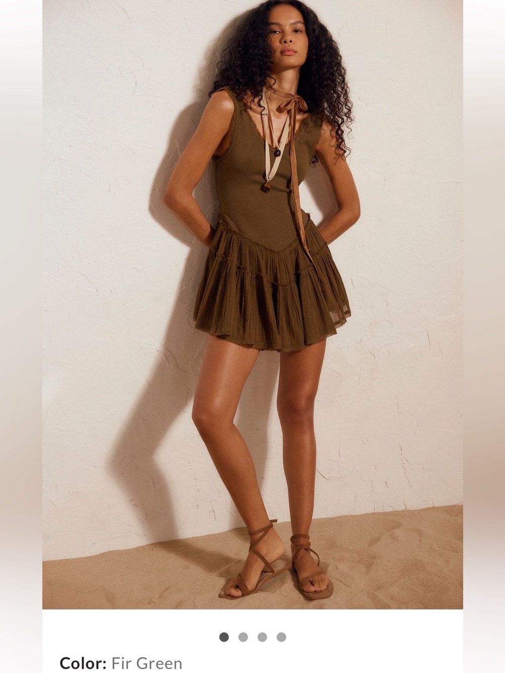 Free People Izi Drop-Waist Mini Dress in Fir Green